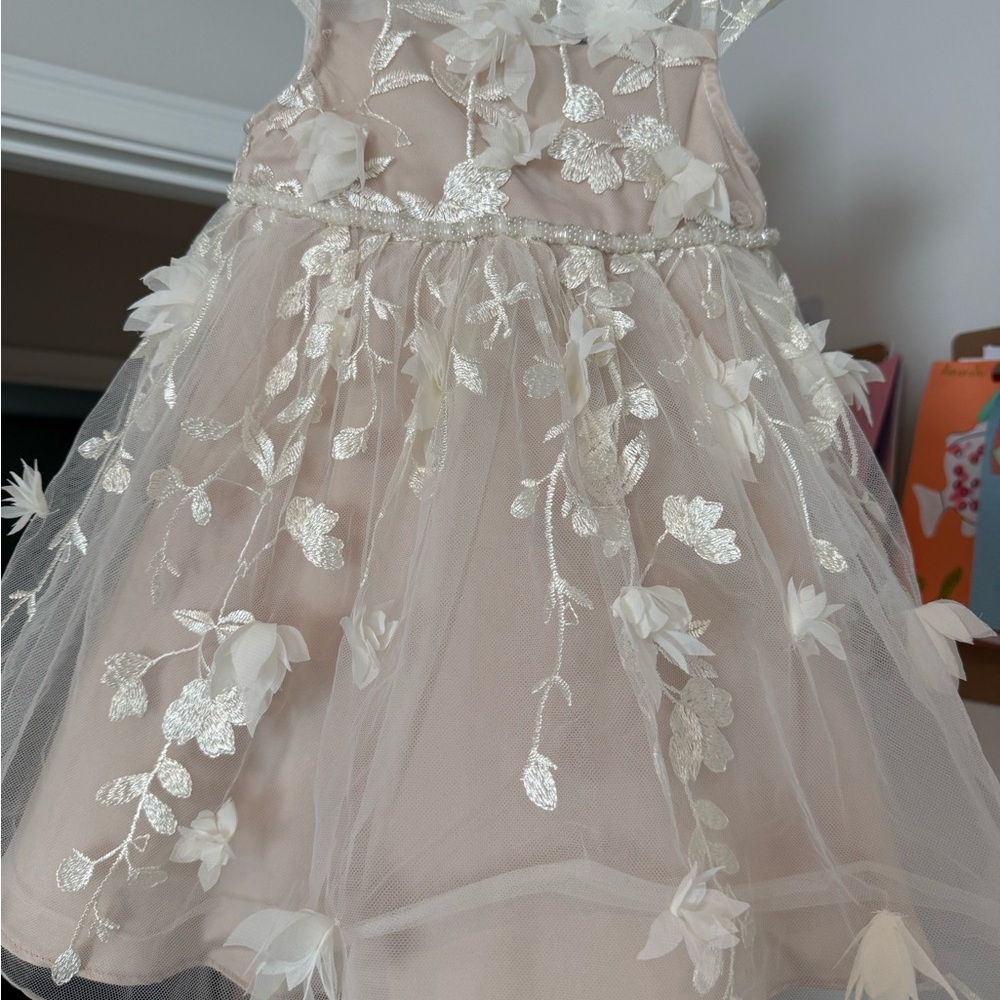 Cream A-Line Sundress with Floral Appliqués for Brides